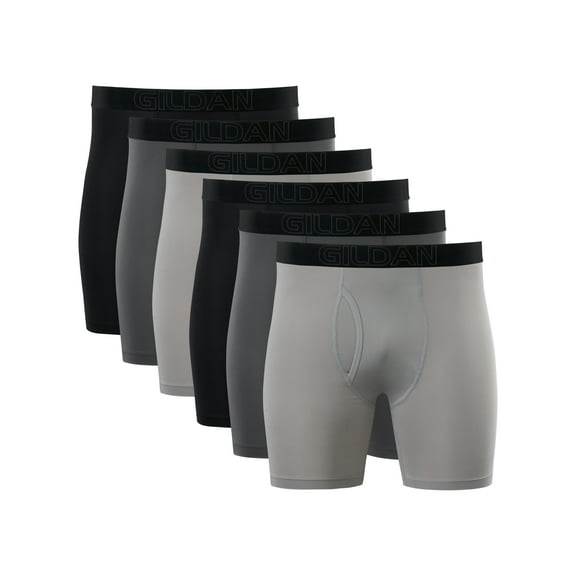 Gildan Performance Men's EZ Breeze Boxer Brief Underpants, 6-Pack, Sizes S-2XL, 6" Inseam