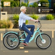 MOONCOOL 24/26 Electric Tricycle for Adults, 700W Peak Motor,7 Speeds Electric Trike w/ 36V 10.4Ah Removable lithium battery,3 Wheels Unisex Electric Bikes,16MPH,40Miles
