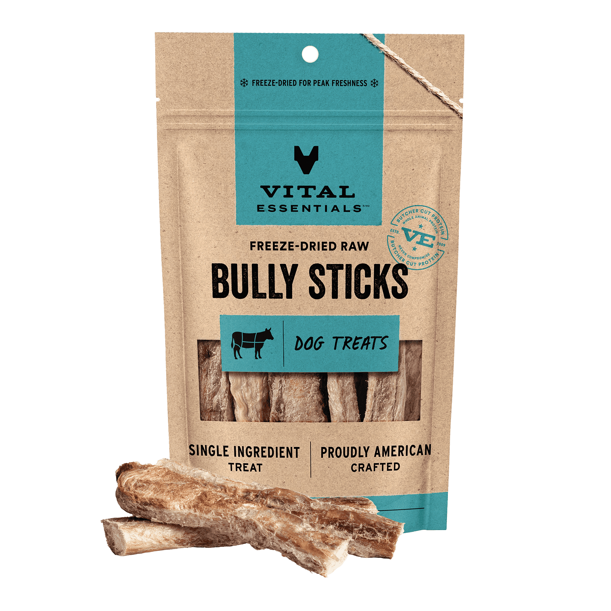 Vital Essentials Freeze Dried Bully Sticks Dog Treats | Long Lasting Chews | Grain Free Treats for Dogs, (3 Count) 1.4 oz bag