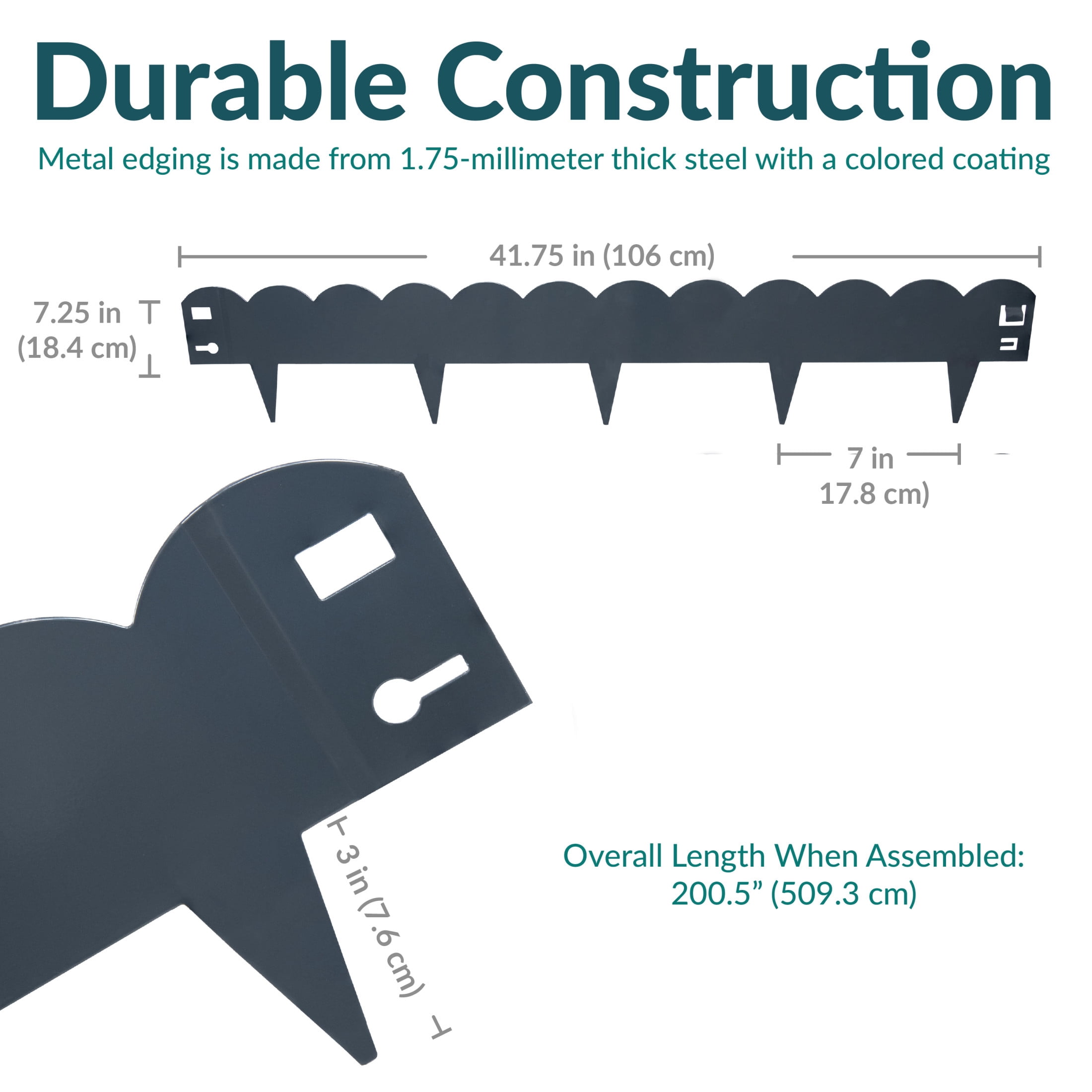 Sunnydaze Scalloped 7.25" x 41.75" Gray Steel Landscape Edging Border (5 Pack)