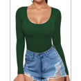 thumbnail image 1 of T-shirt Tunique Ajusté à Manches Longues à Encolure Dégagée pour Femmes Tee Vert Foncé S, 1 of 9
