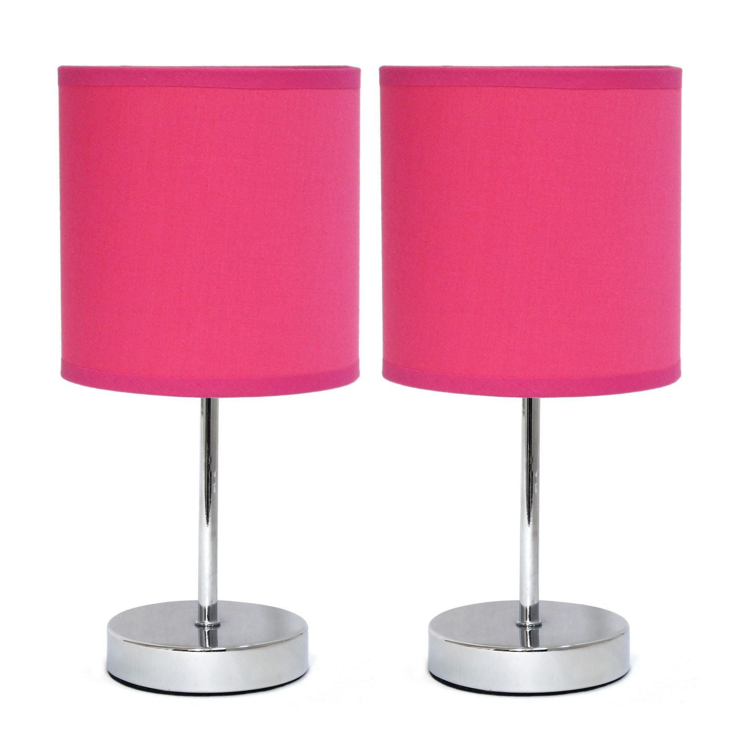 Simple Designs Chrome Mini Basic Table Lamp with Fabric Shade 2 Pack Set