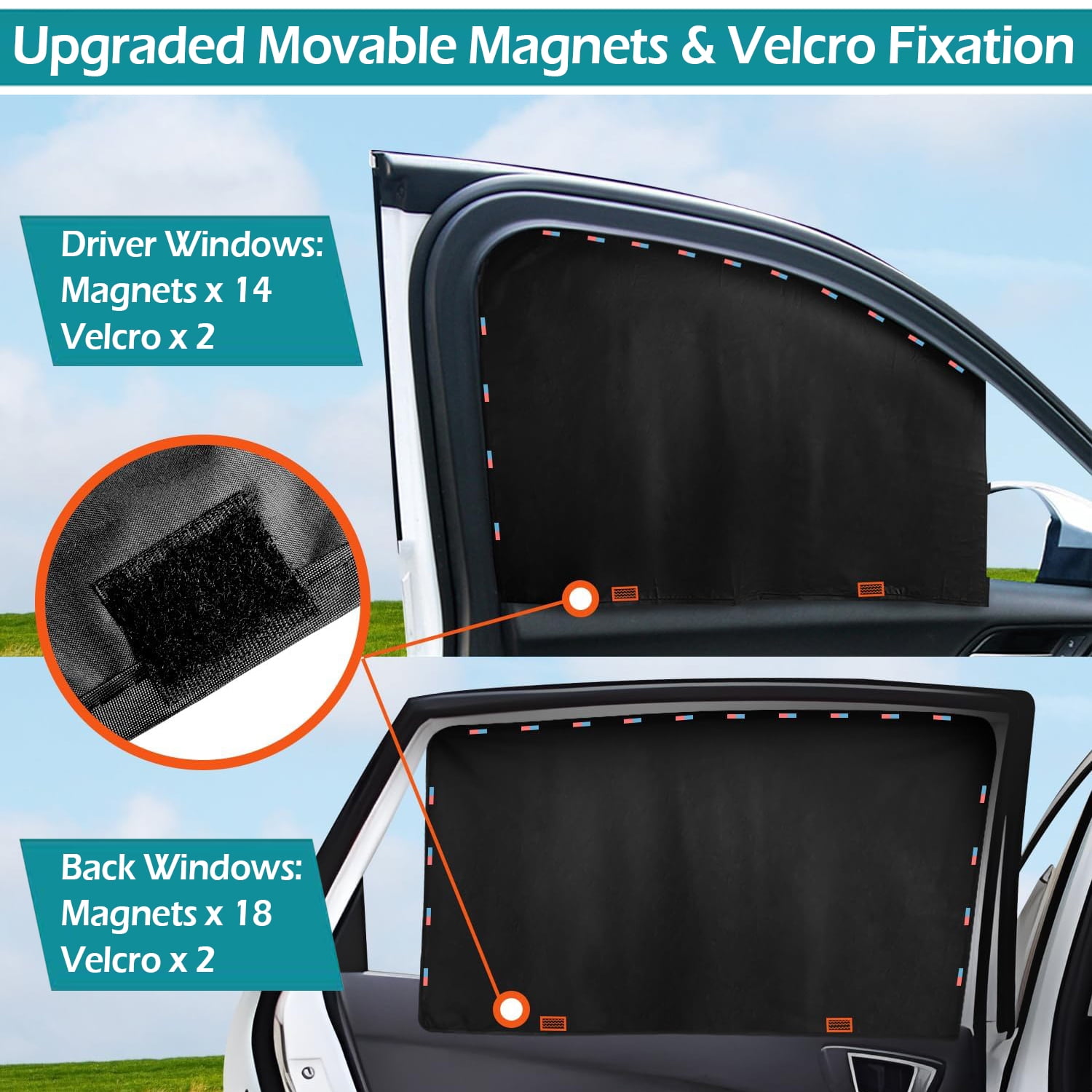 4Pcs Magnetic Car Side Window Sun Shades, IC ICLOVER Car Front and Rear Window Sunshades Privacy Curtains, Baby Car Window Shade sunscreen 100% Block Sunlight Cover Shield UV Protection
