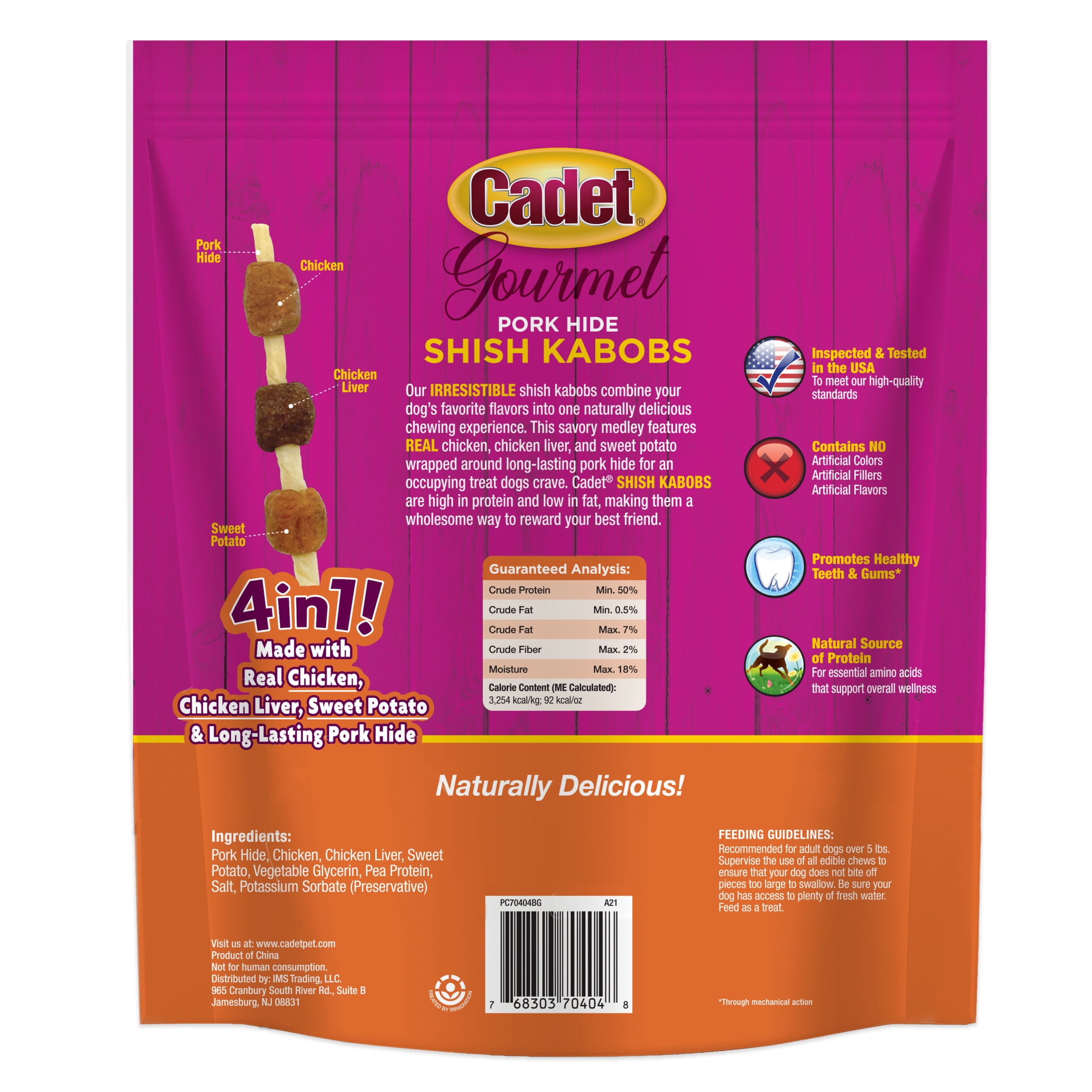 Cadet Gourmet Shish Kabob Dog Treats for Small Dogs, Chicken & Sweet Potato Dog Chews, 5 Inch, 24 Ounce