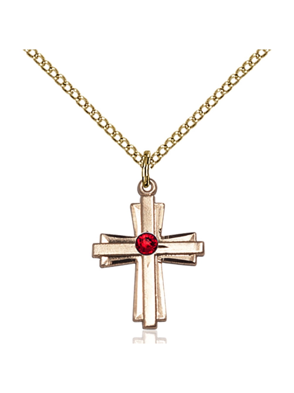 Gold Filled Cross Pendant with 3mm July Red Swarovski Crystal 3/4 X 1/2 ...