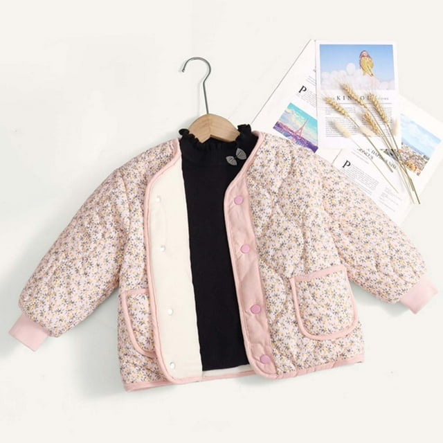 Kids' Floral Pocket Cardigan , Padded Winter Sweater For Boys/Girls Pink 150