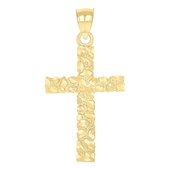 10k Yellow Gold Unisex Nugget Latin Cross Religious Charm Pendant