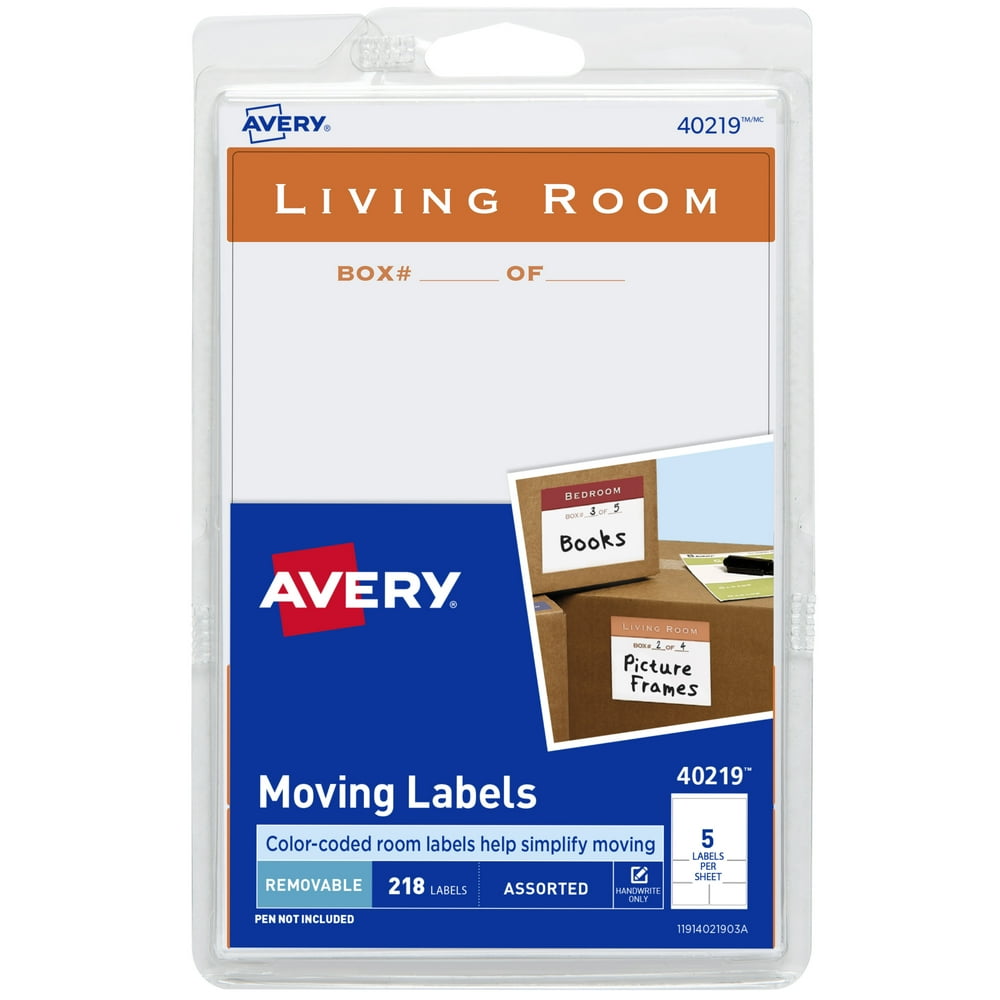 Avery Removable Moving Labels, Assorted Shapes/Sizes, 218 Labels (40219