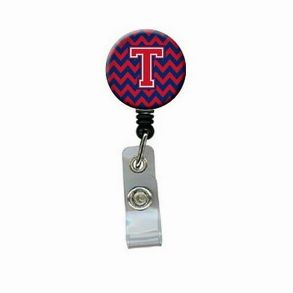 Letter T Chevron Yale Blue & Crimson Retractable Badge Reel