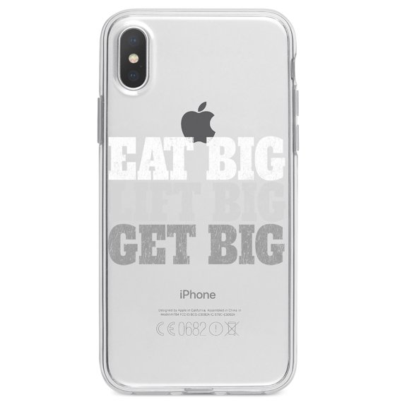 DistinctInk Clear Shockproof Hybrid Case for iPhone XR (6.1" Screen) - TPU Bumper Acrylic Back Tempered Glass Screen Protector - Eat Big Lift Big Get Big