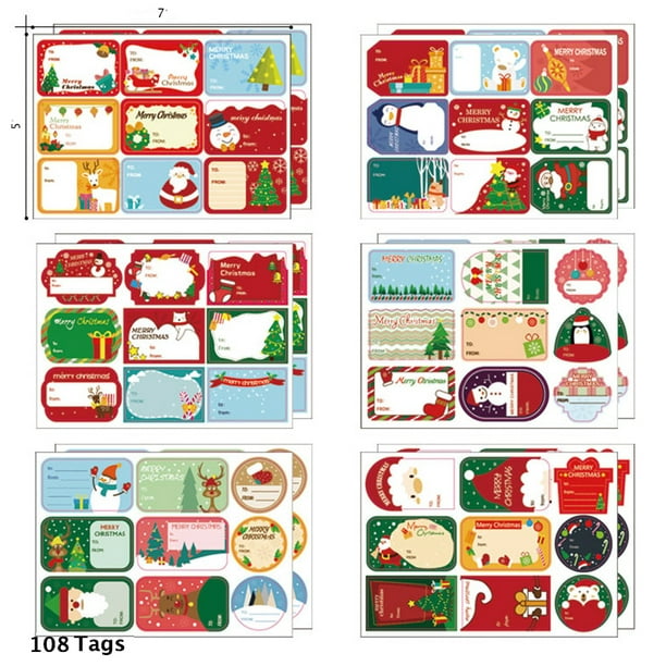 Christmas Sticker Tags Xmas Labels Self Adhesive Holiday Gift Presents  Wrapping Fun 108 Count - Walmart.com