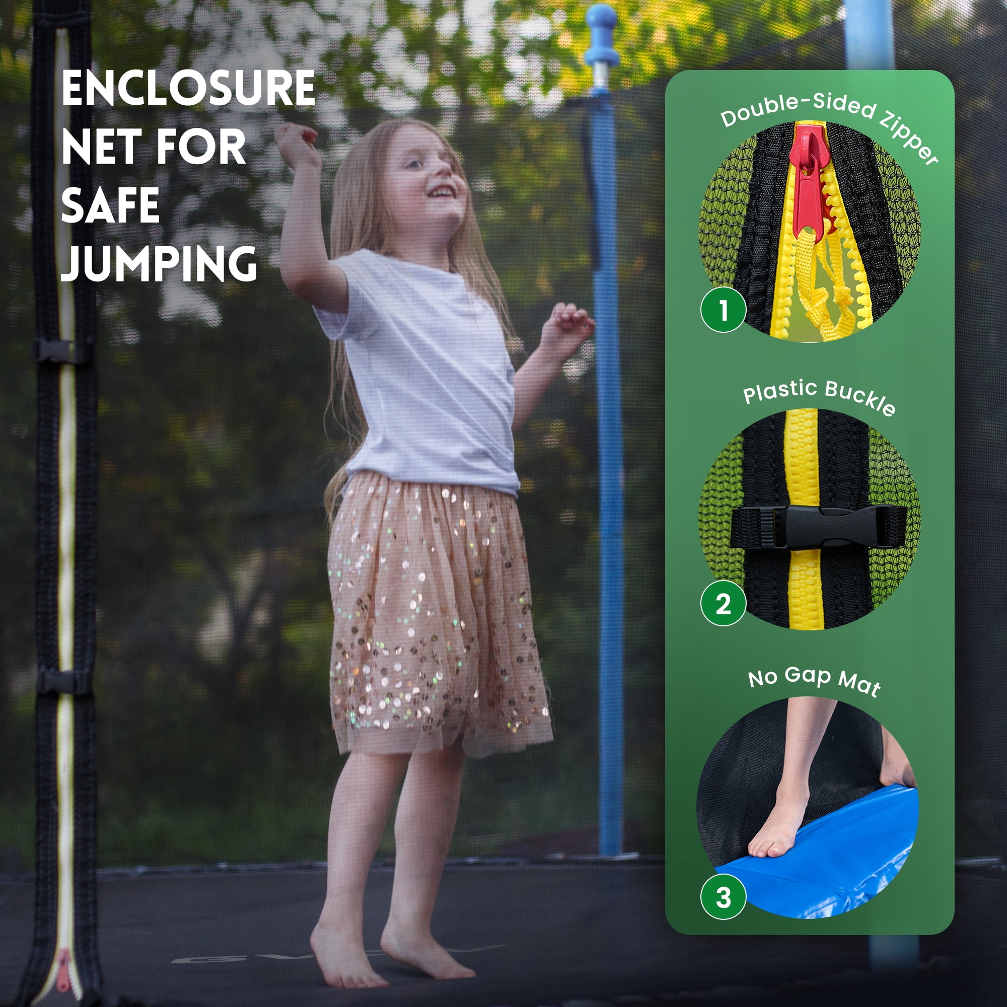 GVDV Outdoor Trampoline, 10' Backyard Recreational Trampoline with Enclosure for Kids & Adults