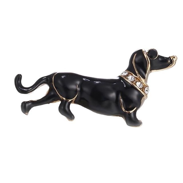 Broche de perro salchicha Zulema con de imitación de cristal negro