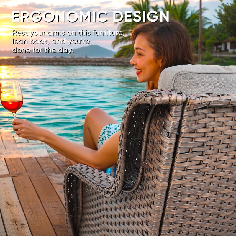 PARKWELL 6-Piece Outdoor High Back Patio Conversation Set,Rattan 6-Seat Furniture with Loveseat Sofa, Wicker Chairs,Coffee Table and Ottomans,Brown Wicker Beige Cushions