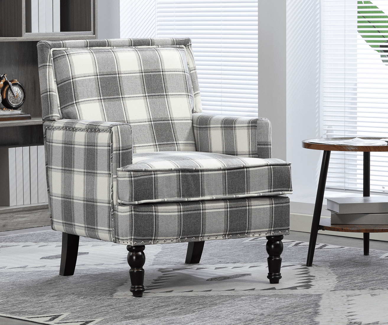 Leumius Modern Accent Chair with Wood Legs,Vintage Upholstered Armchair Single Sofa Chair Reading Accent Chair for Living Room Bedroom Office,Antique Grey