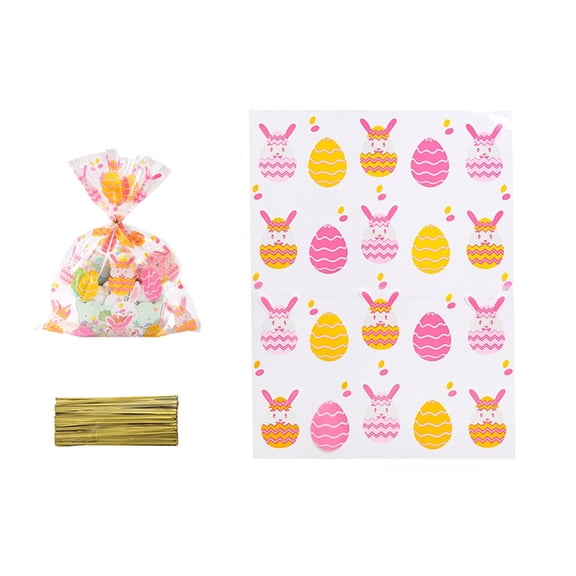 AURIGATE Easter Treat Bags 11.81×15.75in, 30-Pack Plastic Bunny & Egg Print Gift Bags, Clear Candy & Party Favor Bags for Easter Celebrations