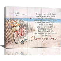Beach Bicycle Wall Art Coastal Bike Pictures Wall Decor Sea Turtle Motivational Quotes Canvas Prints I Hope You Dance Painting Framed Modern Artwork for Bathroom Kitchen Dining Room Office 16"x12"
