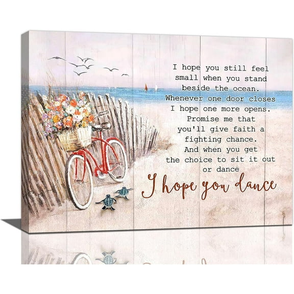 Beach Bicycle Wall Art Coastal Bike Pictures Wall Decor Sea Turtle Motivational Quotes Canvas Prints I Hope You Dance Painting Framed Modern Artwork for Bathroom Kitchen Dining Room Office 16"x12"