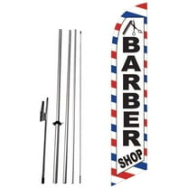 Cobb Promo Barber Shop White Feather Flag with Complete 15ft Pole kit and Ground Spike