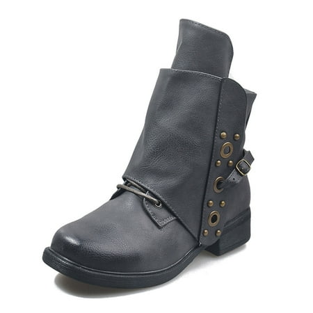 

Boots Deals 2022 Hvyes Women s Vintage Square Head Side Zipper Thick Heel Plush Leather Boots
