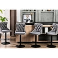 thumbnail image 4 of Gray Velvet Barstools with Hand - pulled Buttons and Rivets / Ideal for Kitchen, 4 of 6