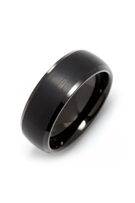 Womens Men's Brushed Black Beveled Edge Tungsten Ring, Ring Size 11