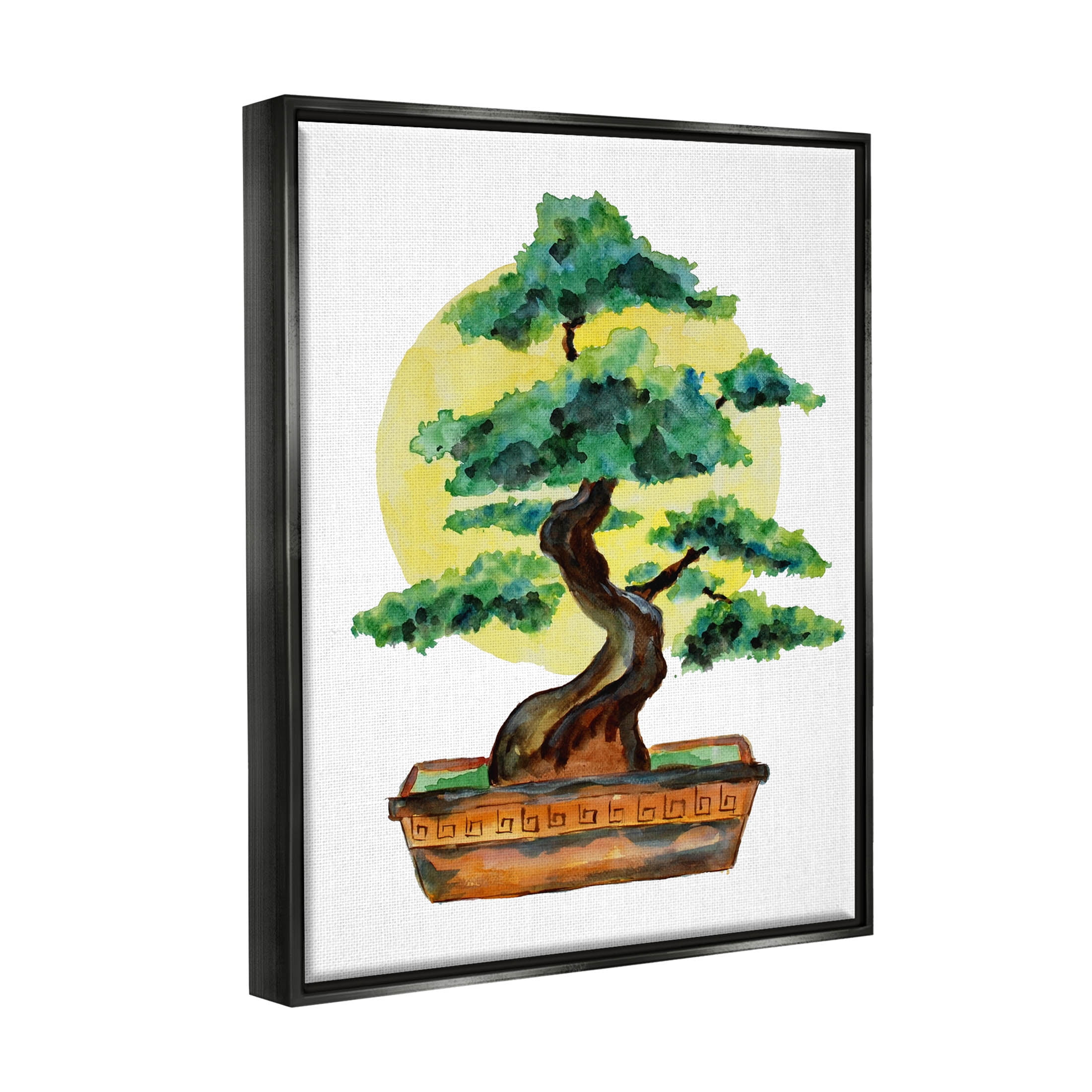Bonsai Tree Sun Shape Botanical & Floral Graphic Art Jet Black Framed Art Print Wall Art