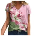 thumbnail image 1 of DPTALR Woman Causal V-Neck Printing Blouse Short Sleeve T-Shirt Summer Tops, 1 of 4