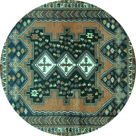 Ahgly Company Machine Washable Indoor Round Persian Turquoise Blue Traditional Area Rugs, 4' Round