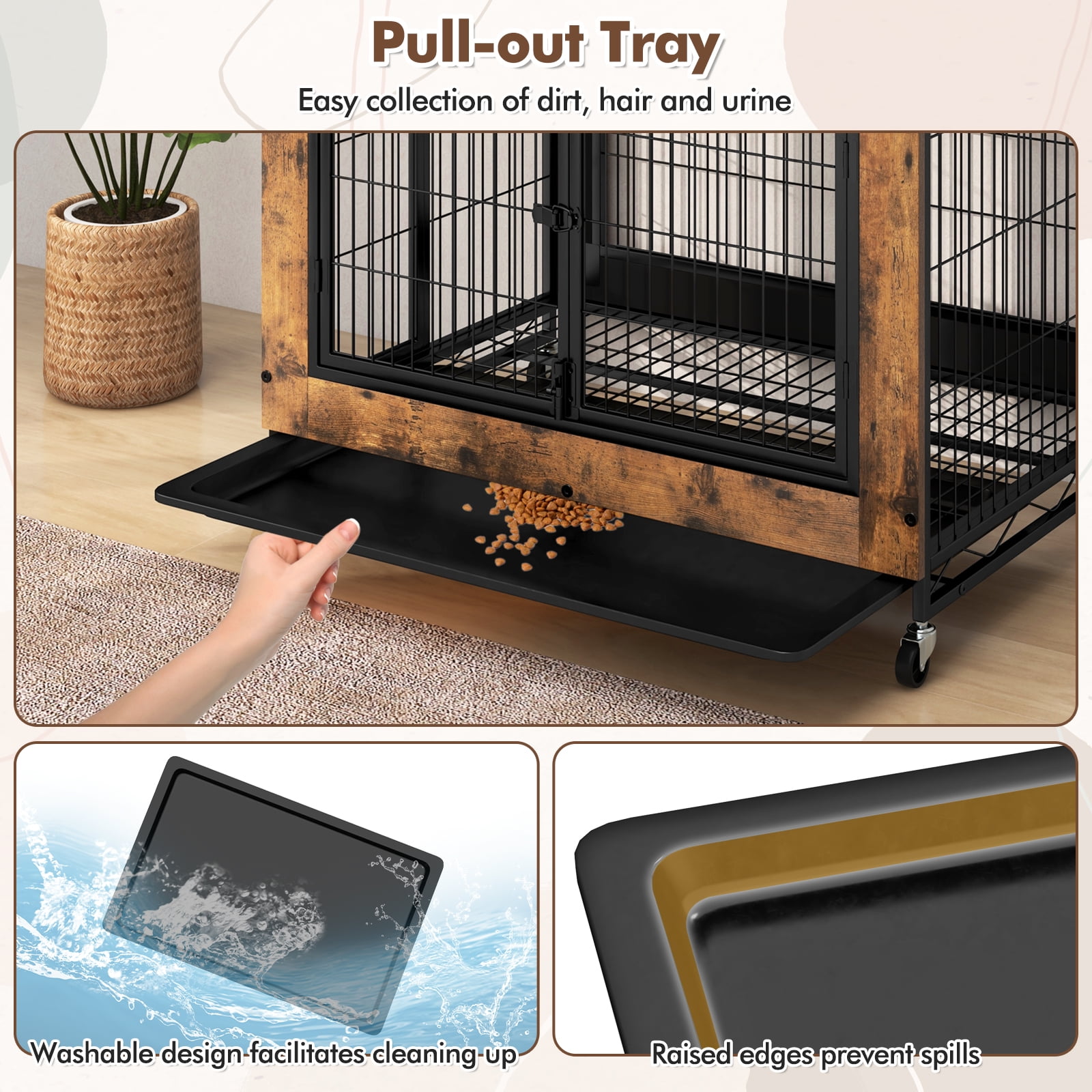 Gymax Dog Crate Furniture w/ Storage Shelves Industrial Dog Kennel w/ Flip-up Top Rustic Brown