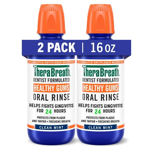 Enjuague bucal TheraBreath Healthy Gums Clean Mint 480 ml (paquete de 2)