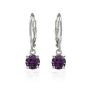 DESIGNS BY FMC Sterling Silver Purple 6mm Round Dangle Leverback Earrings Made with Swarovski Crystals