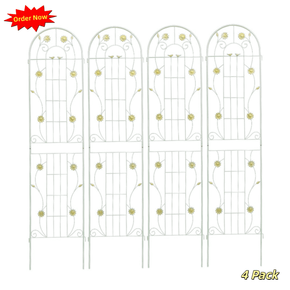 Tcbosik 4 Pack 19.7" x 86.7" Metal Garden Trellis for Climbing Plants Outdoor, Heavy Duty Rustproof Trellis for Rose, Vegetable, Flowers, Cream White