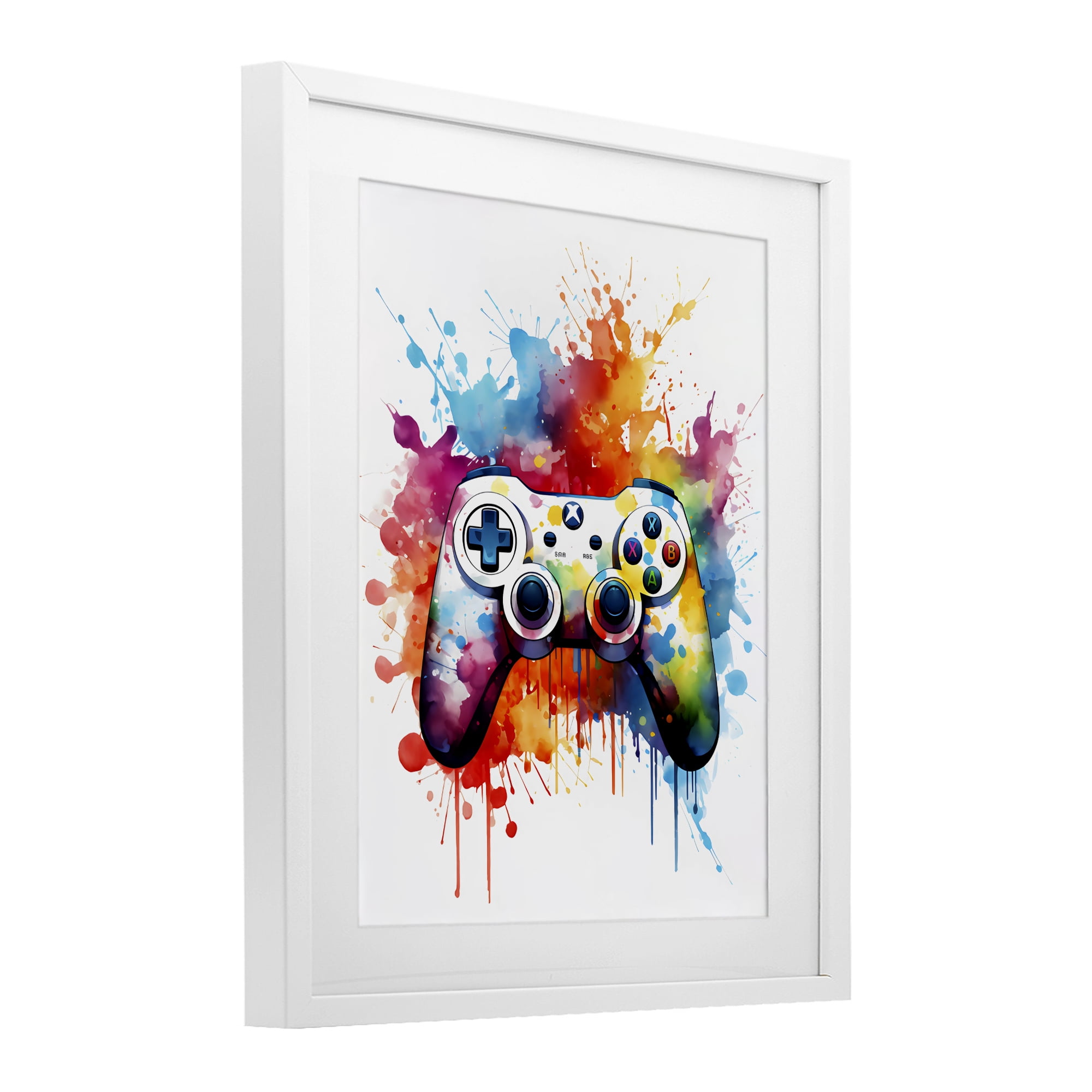 Stupell Industries Color Burst Game Controller White Framed Print Under Glass, design by Creative Studio