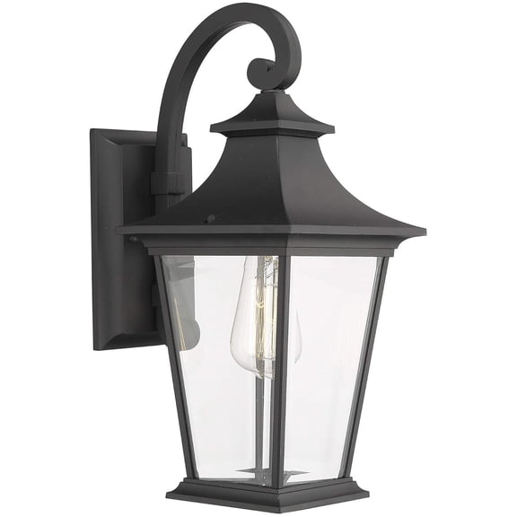 Emliviar Outdoor Wall Lantern, 18" Exterior Wall Mount Light with Clear Glass in Black Finish, 500181
