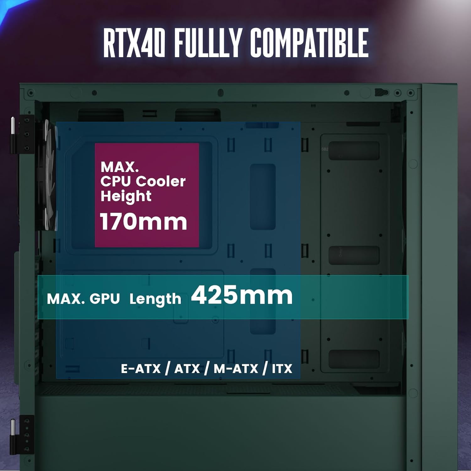 VETROO AL800 Full Tower E-ATX PC Computer Case w/Door Opening Design Tempered Glass-Army Green