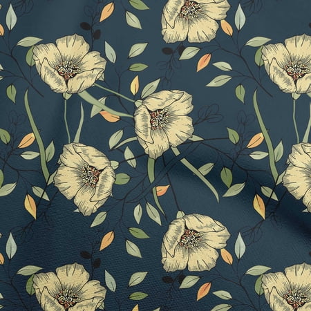 oneOone Cotton Poplin Twill Navy Blue Fabric Floral Fabric For Sewing Printed Craft Fabric By The Yard 56 Inch Wide
