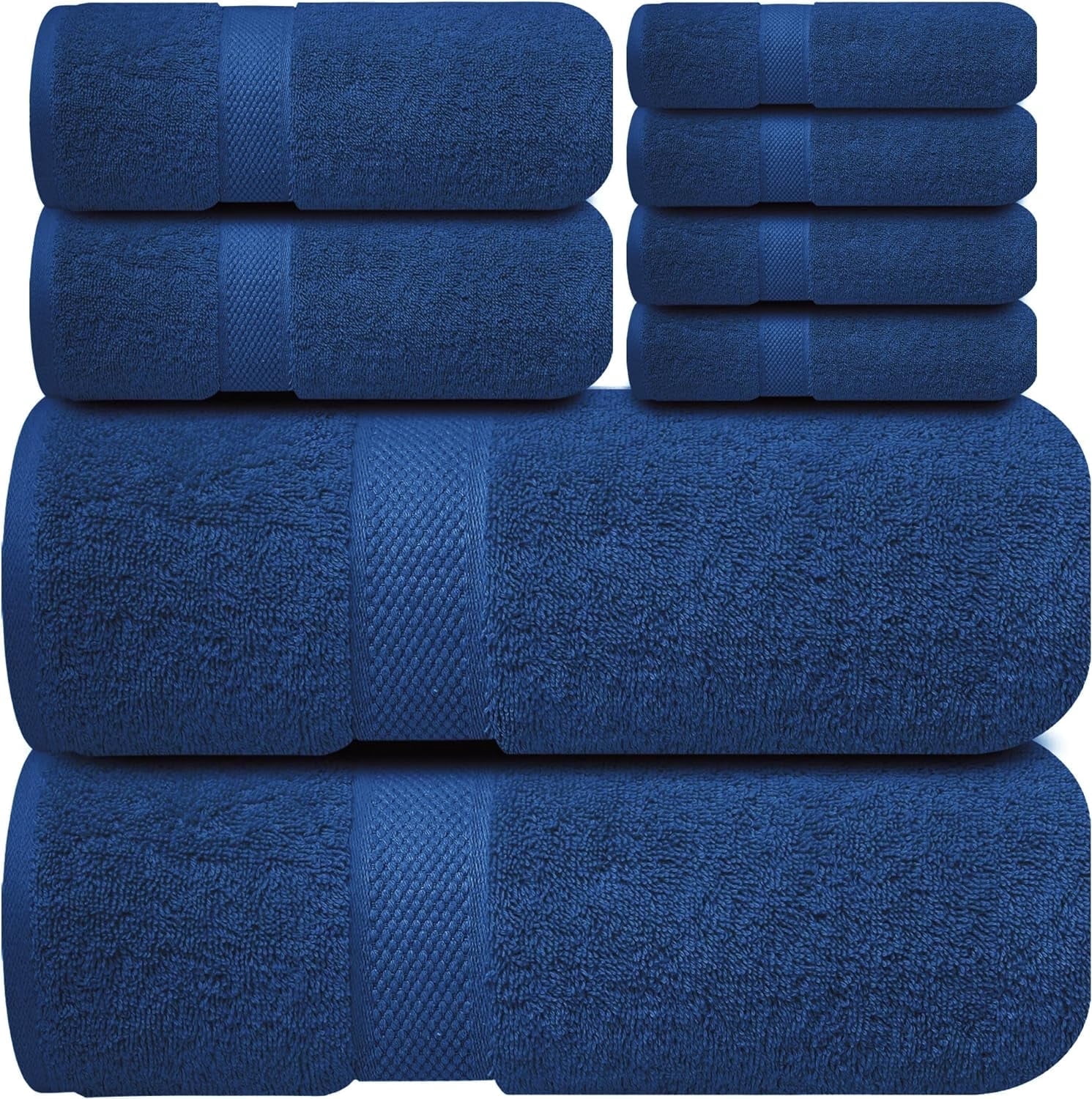Infinitee Xclusives Premium Navy blue Bath Towel Set - [Pack of 8] - 2 Bath, 2 Hand & 4 Washcloths
