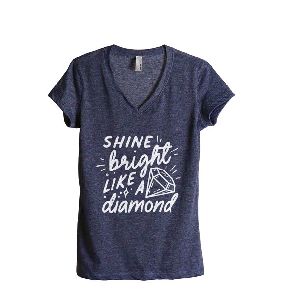 Shine Bright Like A Diamond Women's Fashion Relaxed V-Neck T-Shirt Tee Heather Navy 2X-Large