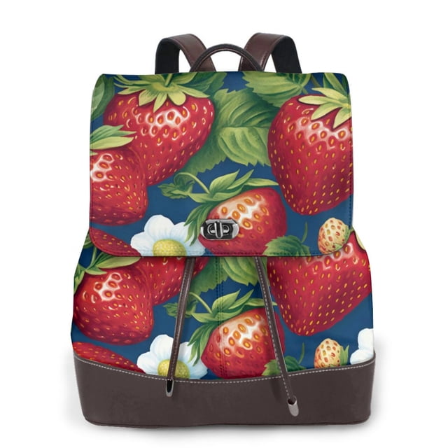 Balery Strawberry2 Mochila de Cuero para Mujeres, Gran Capacidad, Bolsa de Viaje Multifuncional, Mochila de Cuero y Bolsa de Hombro para Mujeres