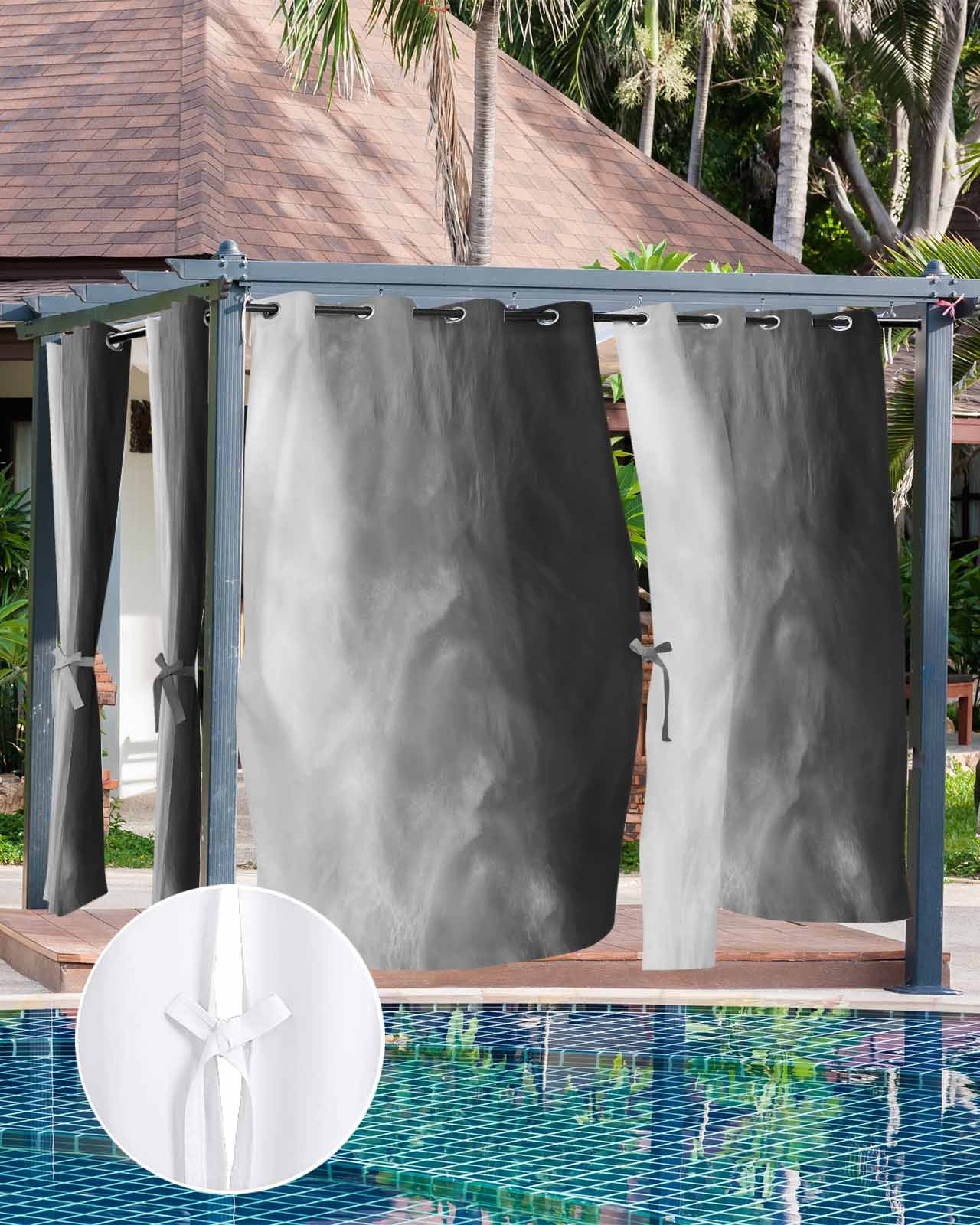 Black Grey Ombre Outdoor Curtains for Patio, Coastal Beach Modern Abstract Art Privacy Drapes Grommet Waterproof Outside Curtains for Porch/Cabana/Balcony 54"x 95", 2 Panel