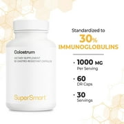SuperSmart - Colostrum 1000 mg per Day (30% IgG) - Immune Support & Booster - from Bovine Milk | Non-GMO & Gluten Free - 60 DR Capsules