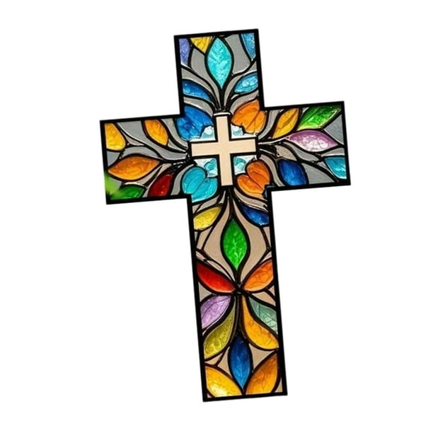 Cruz plana de acrílico para colgar en la pared, 20x30 cm, para bautizo o boda. Diseño gráfico plano. Estilo B