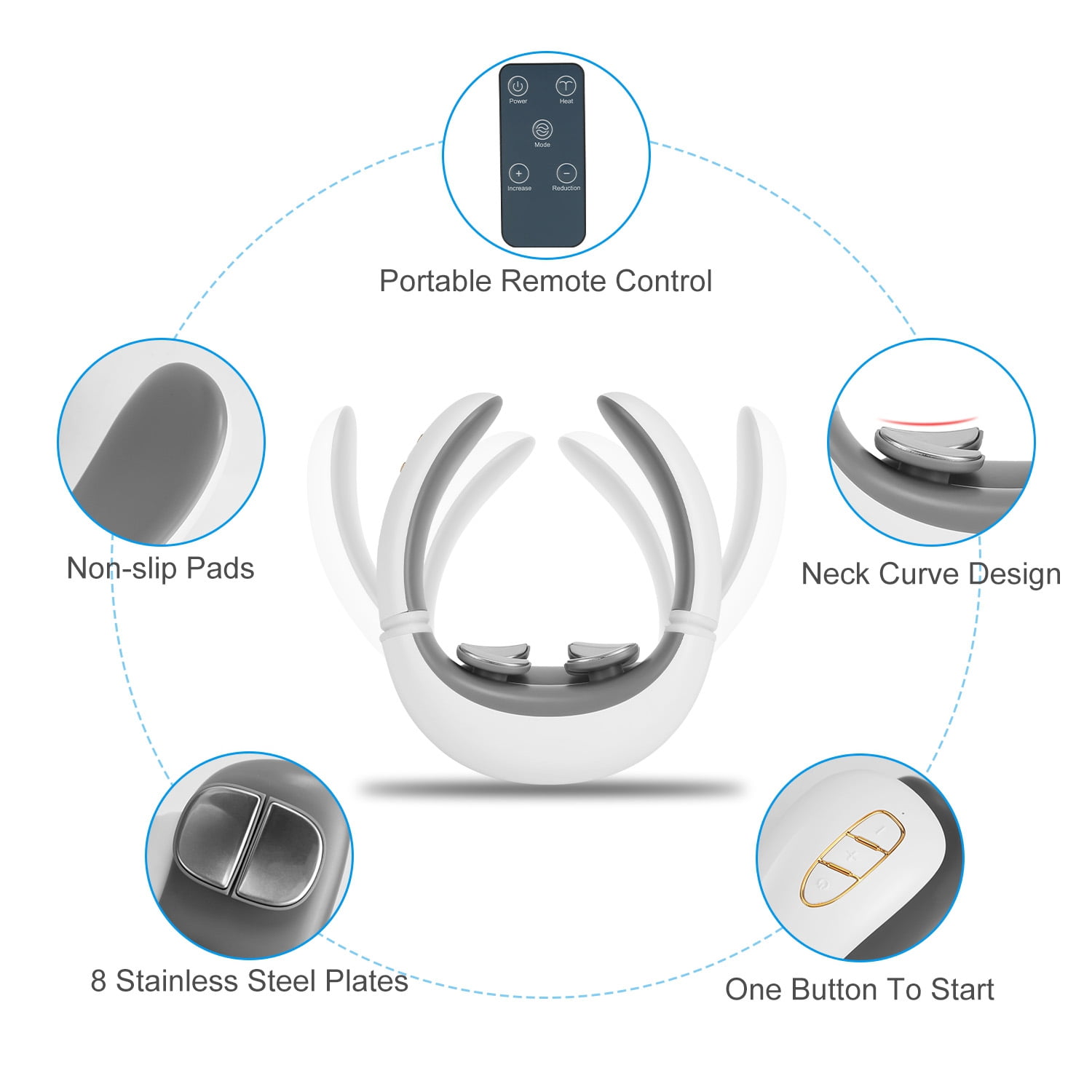 Portable Heated Neck Massager with Remote Control, TENS EMS Technology 8 Massage Heads, 15 Mins Auto Off Electric Pulse Neck Massager Neck Massager with Heat, 6 Modes 20 Intensities