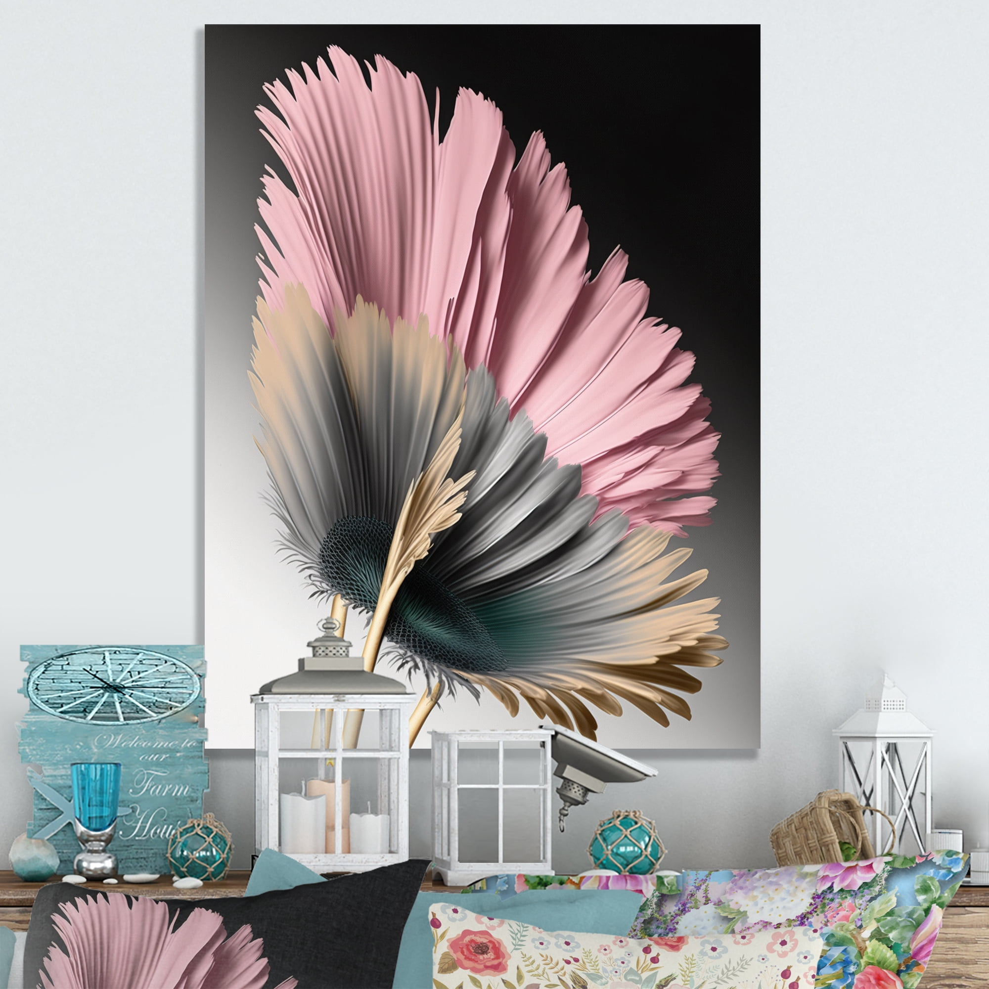 Designart Pink And Beige Gerbera Hyperrealistic Flowers I Canvas Wall Art