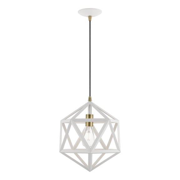 41328-13 Livex Lighting Ashland - 1 Light Pendant In Geometric Style-20.75 Inches Tall and 13 Inches Wide-Textured White/Antique Brass Finish