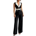 thumbnail image 2 of MLCDZ Two Piece Dressy Sets for Women Collar Sleeveless Top and Wide Leg Loose Straight Pants with Pockets Suits Set Office Work Business Casual Outfits, 2 of 8