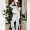 thumbnail image 2 of Women's Long Sleeve Button-Up Pajama Set with Piped Trim Details and Relaxed Fit - Small, Gray, 2 of 6