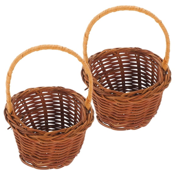 MLINS 2 Pcs Wicker Storage Basket Mini Rattan Hand Basket Baby 11.50X8.00X8.00CM Brown