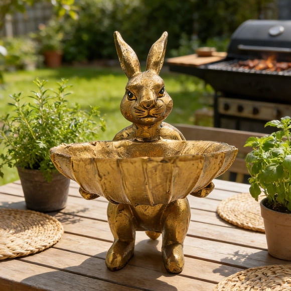 Easter Bunny Ornament Bunny Figurine Vintage Gold Resin Tray Decorative Catchall for Keys Jewelry Home Desk Tabletop Decor 1 Piece